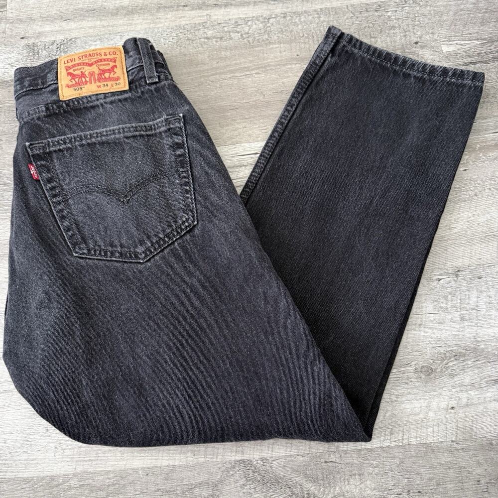 Levi’s 505 Regular Fit Jeans Mens 34x30 Black Denim 100% Cotton Straight Leg